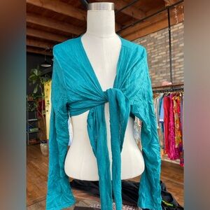 Y2K hot tempered Teal Tie-Front Shrug